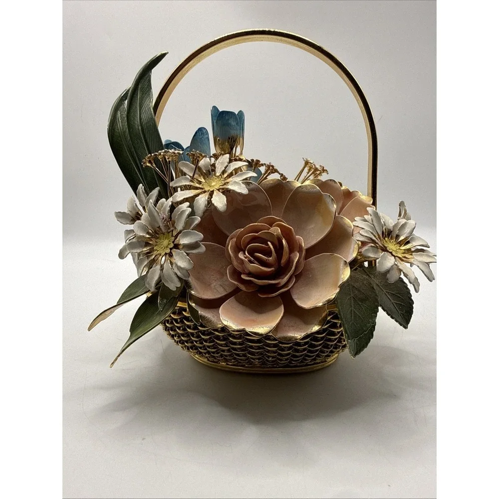 VTG Gloria Vanderbilt Metal Enamel Bouquet Flowers Summer  Franklin Mint 1977
